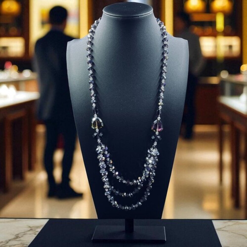 Aurora Crystal Beaded Necklace‎ Multistrand Layered Statement Iridescent Boho